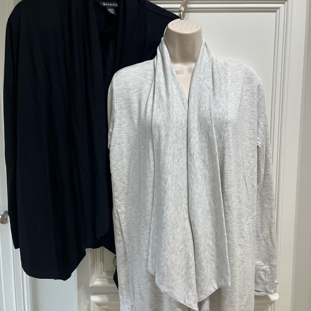 Athleta: 2 XS Cardigan sweaters. Black & Heather gray
